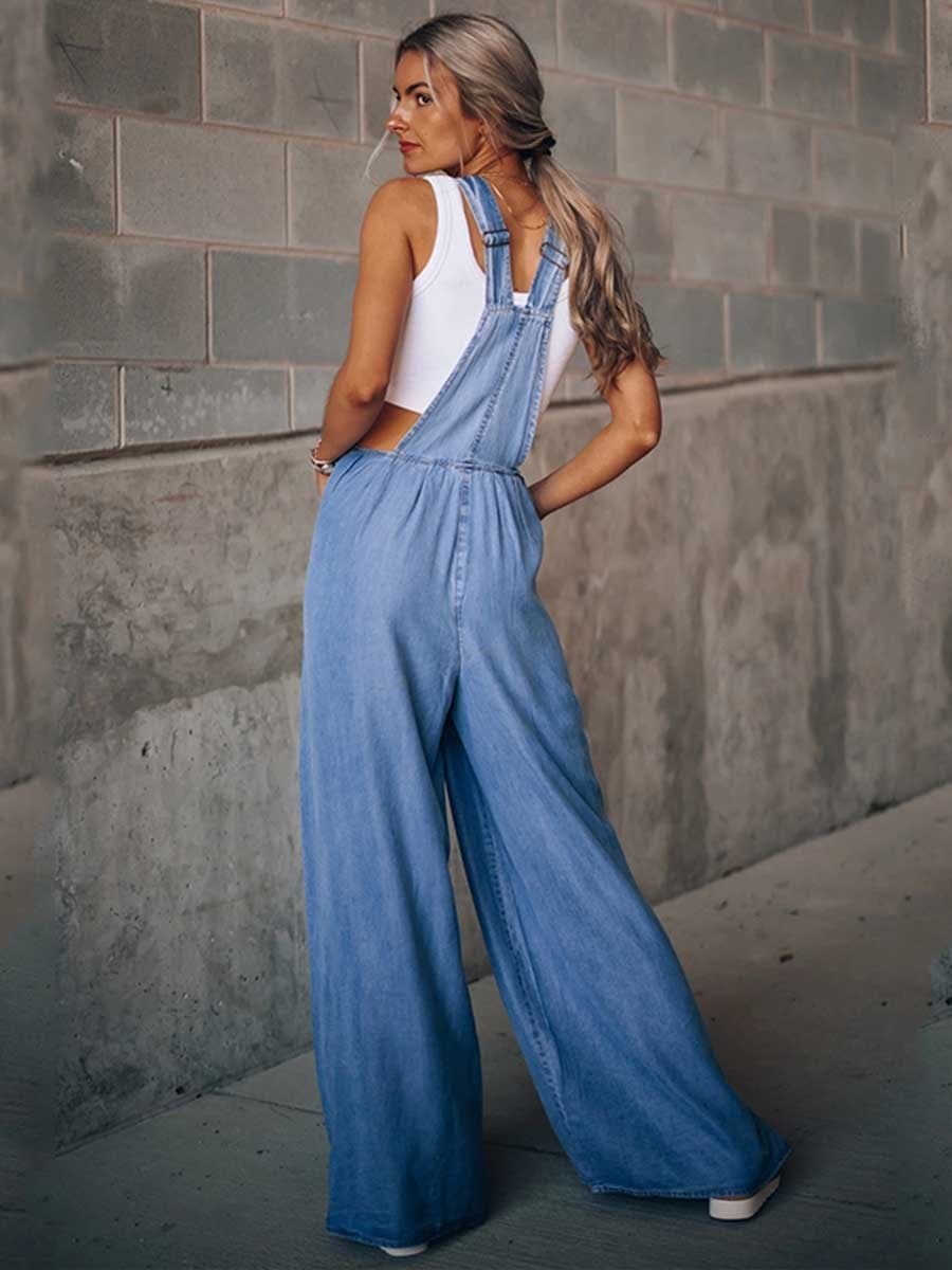 Loose Denim Pocket Jumpsuit