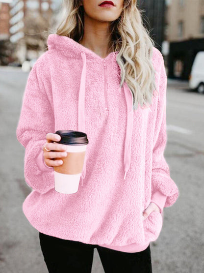 Athletic Sherpa Fluffy Hoodies Pullover with Pockets